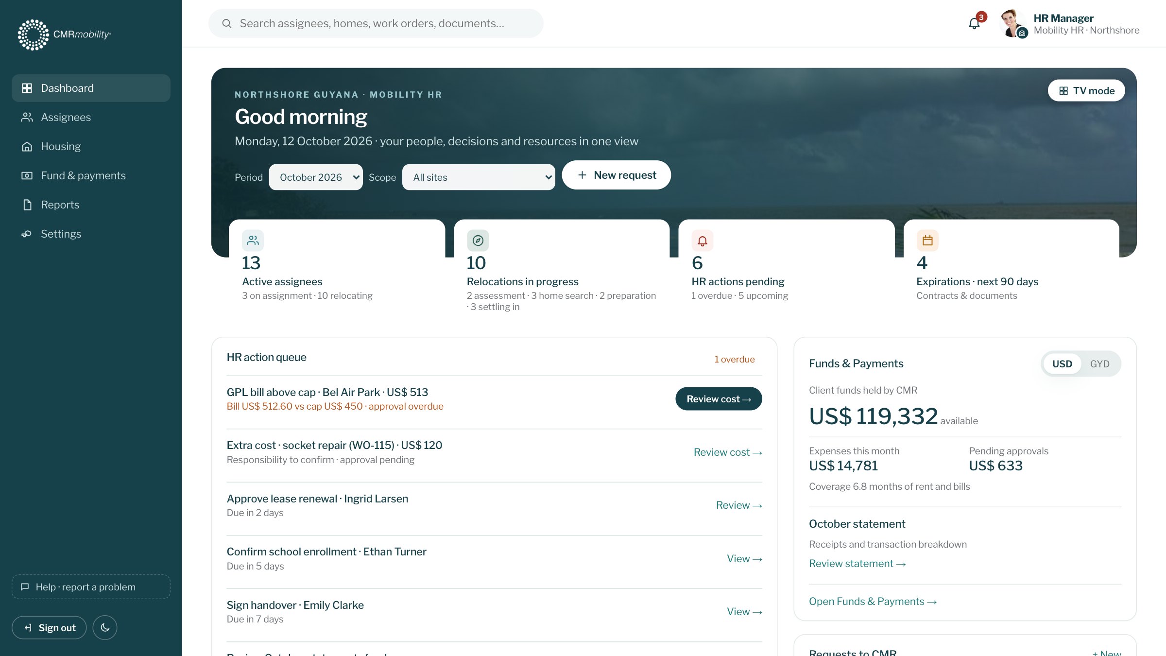 Client portal for a corporate HR team