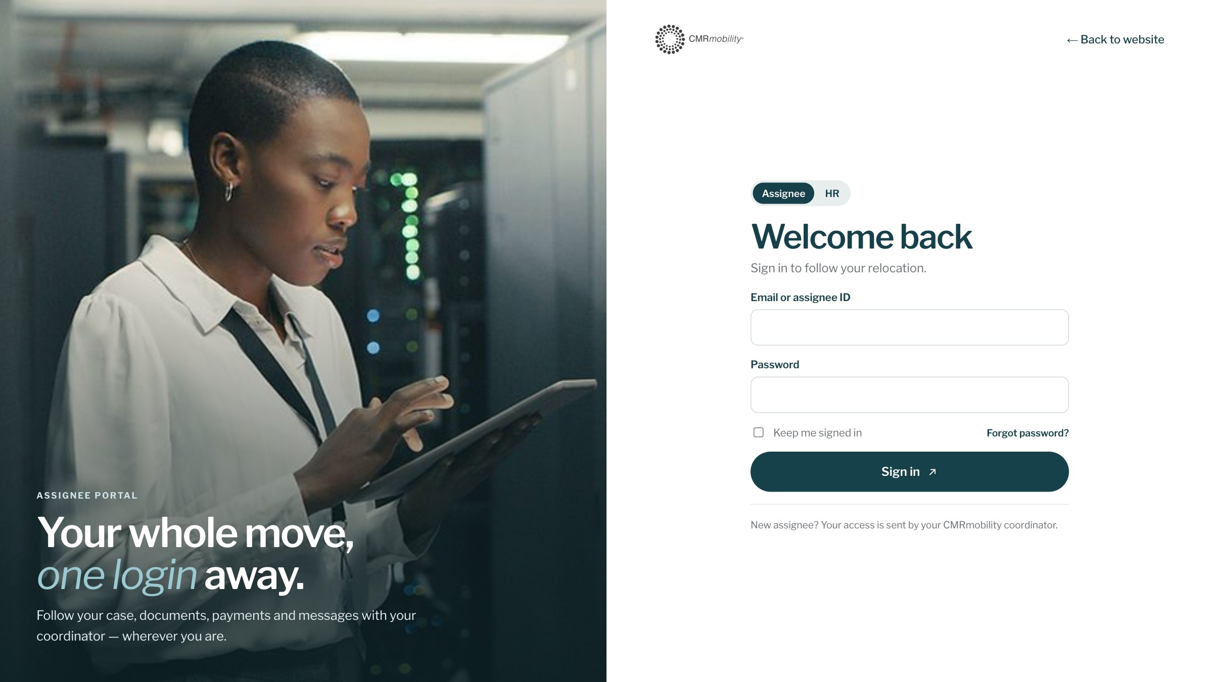 Branded sign-in page of a client portal